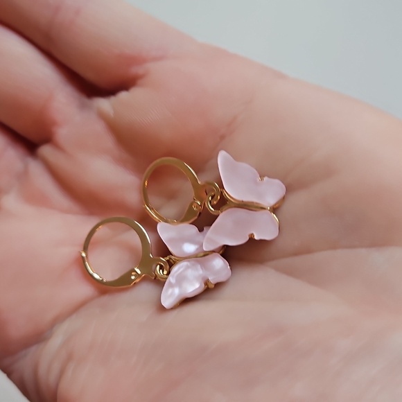 Gold and Pink Butterfly Earrings, NWOT - Picture 3 of 5